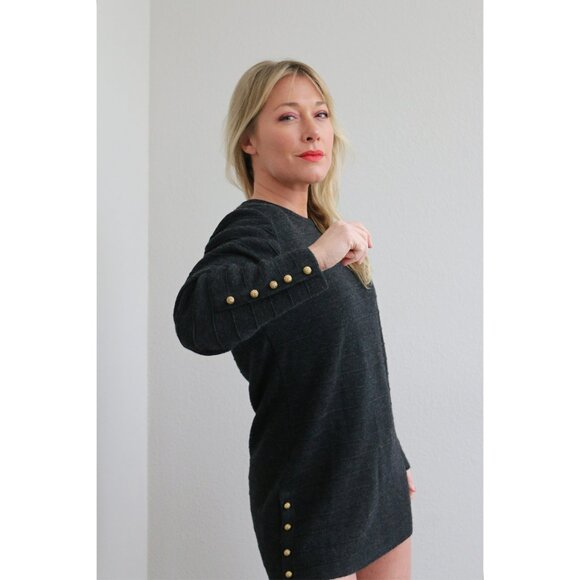 1990's Vintage Charcoal & Wool Sweater Dress Women's Extra Small Medium XS SM MD - Picture 4 of 10